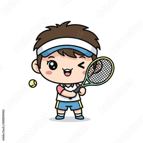 Cute Kid Playing Tennis Illustration