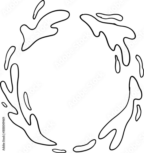 Water Frame Splash Doodle Border. Liquid blob, puddle shape. 