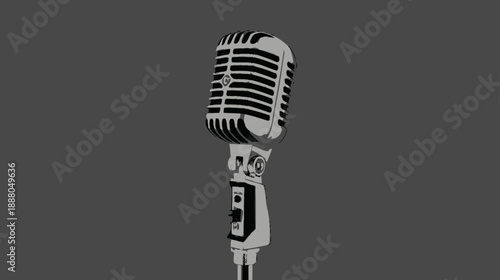 Classic Chrome Vintage Microphone on Stand, Iconic Retro Audio Equipment for Music, Podcasting, and Broadcast Studio