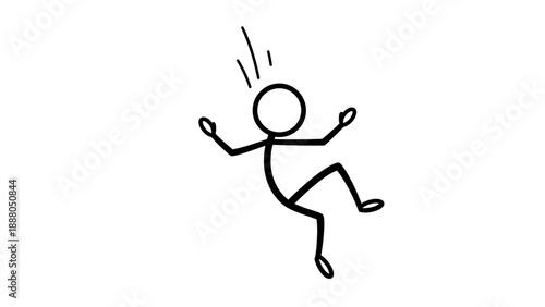 Simple stick figure illustration of a person falling or stumbling.