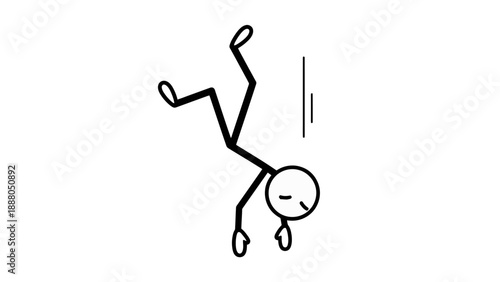 Simple stick figure character falling down with a sad expression.