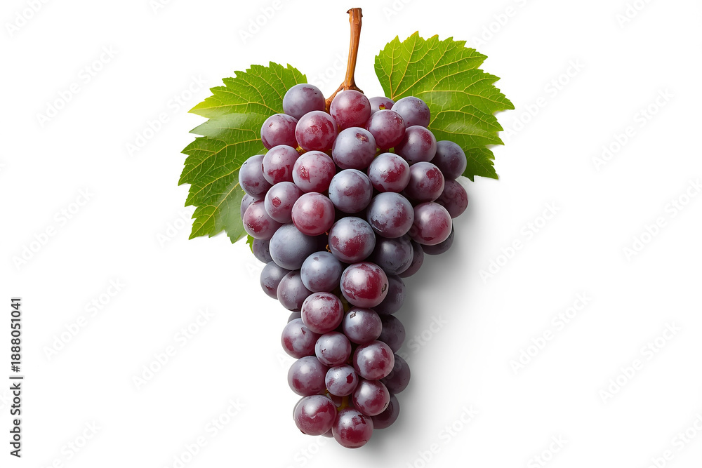 Fototapeta premium Grape with green leaf isolated on white and transparent background