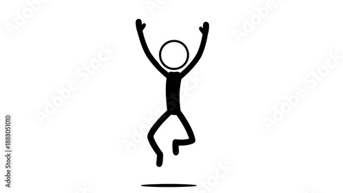 Simple black silhouette of a person jumping with arms raised in joy.