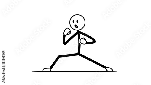 Simple stick figure boxing with determined expression.