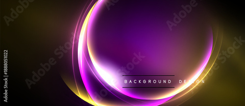 Abstract purple, gold swirls create luminous oval shape. Dark background emphasizes bright central design element. Simple text reads background design.