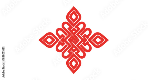 Red Square-shaped Intricate Traditional Chinese Knot, isolated white background