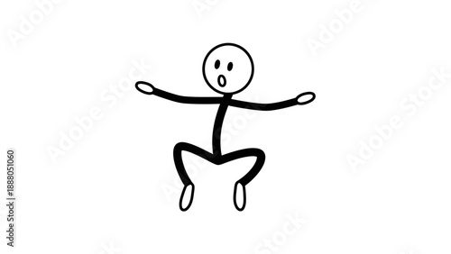 Simple stick figure jumping in the air with a surprised expression.