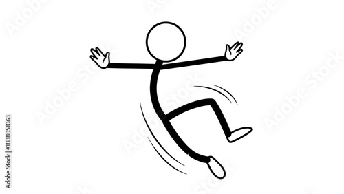 Simple stick figure illustration of a person falling or dancing.