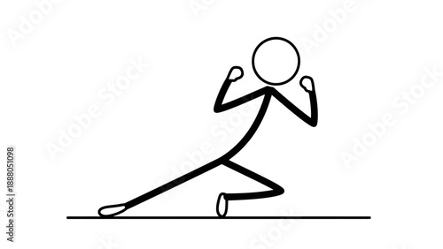 Simple line drawing of a person in a lunge position exercising.