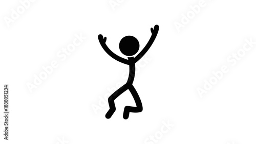 Simple black stick figure jumping with arms raised in joy.