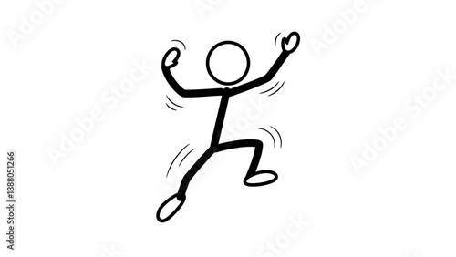 Simple stick figure dancing with joy and energy.