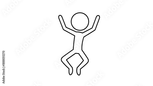 Simple stick figure illustration of a person jumping with arms raised.