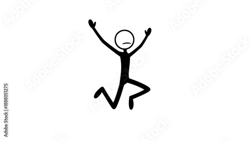 Simple stick figure jumping with arms raised in joy and excitement.