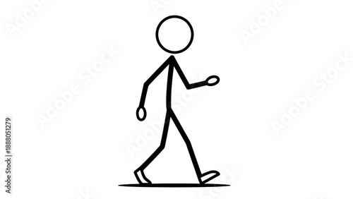 Simple stick figure walking illustration on white background.