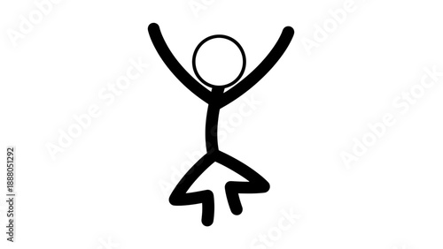 Simple black stick figure jumping with arms raised in joy.
