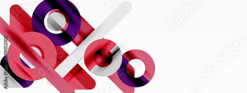 Abstract geometric shapes, vibrant colors, dynamic composition. Red, purple, white elements create modern visual impact.