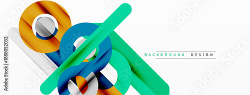 Abstract geometric shapes overlap, creating dynamic visual effect. Bright colors contrast against white background. Modern design element.