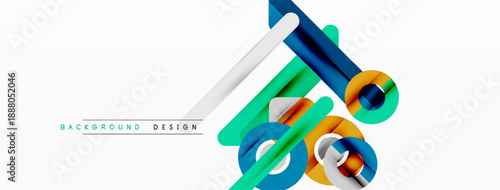 Abstract geometric shapes overlap, creating dynamic composition. Bright colors contrast against white background. Modern design element.