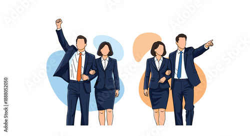 Business couple in suits celebrating and pointing forward vector