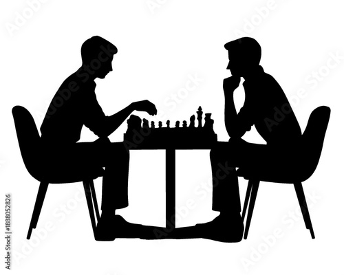 silhouette of two men playing chess, icon isolated on white background
