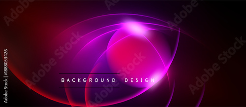 Abstract vibrant design features flowing curves, gradients. Pink, purple hues dominate dark background. Text reads background design.