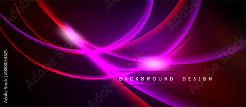 Abstract purple, red swirls create dynamic background. Bright light accentuates flowing lines, modern design elements present.