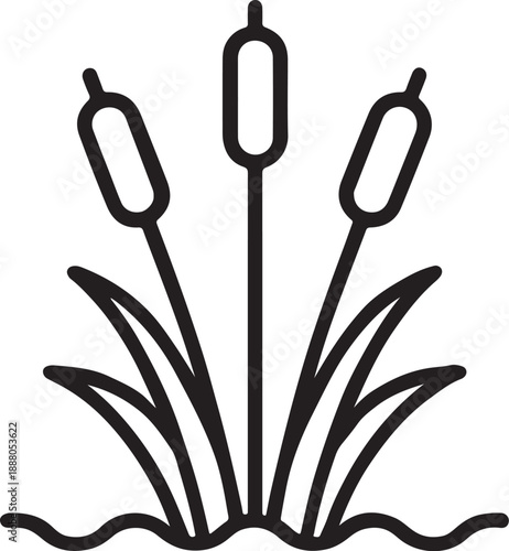Minimalist Cattails Line Art Icon Bulrush Reeds Nature Vector