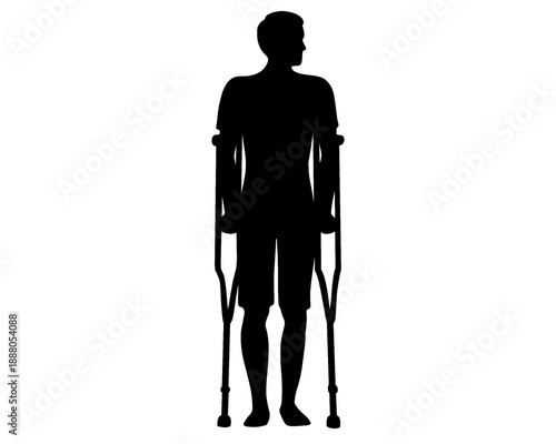 silhouette of a man using crutches, vector illustration
