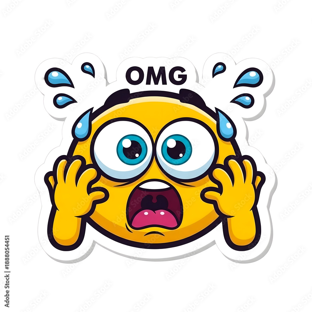 Naklejka premium Laughing, Funny, Sticker, Illustration, Humor, Joy, Tears, Character, Cartoon, Mascot, Happy, Hilarious, Joke, Smile, Laughter, Expression, Face, Emotional, Comedy, Fun, Yellow, Red, Hair, Blue, Appar