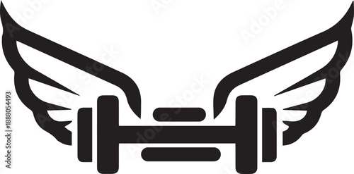 black and white dumbbell with wings symbol