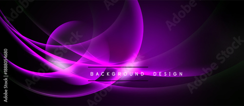 Abstract purple waves flow across black background. Elegant design features soft curves, bright highlights, text label.