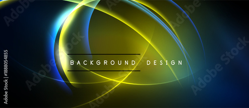 Abstract flowing lines, vibrant colors, dark background. Text reads background design. Modern, dynamic visual element.