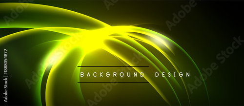 Bright neon lines create abstract wave pattern. Dark background emphasizes glowing yellow, green elements. Text reads background design.