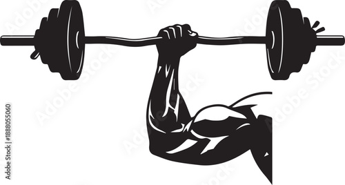 Strong muscular arm lifting a heavy barbell in a fitness or weightlifting illustration