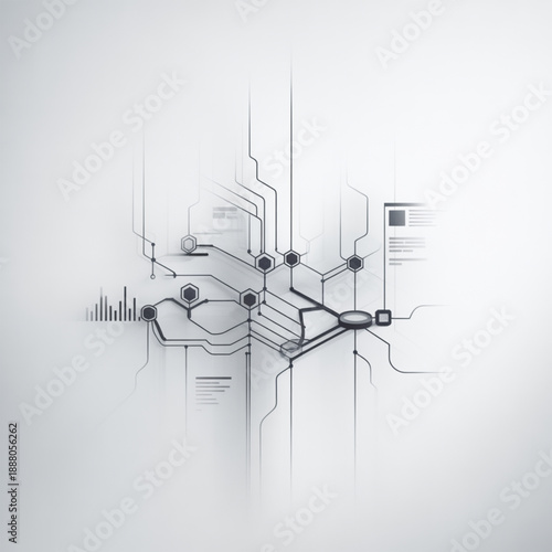 Abstract Digital Network with Hexagonal Nodes and Flowing Data Lines, Modern Technology Concept