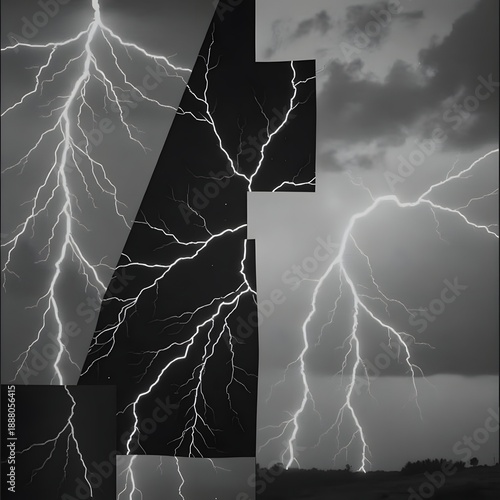 Black and white photo collage with lightning bolts