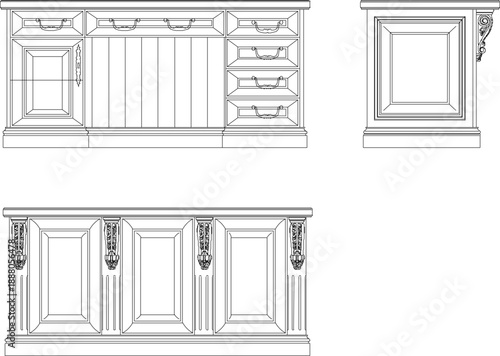 vector sketch illustration silhouette design image of modern minimalist classic vintage furniture cupboard