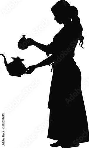 Woman Pouring Tea From A Dallah Pot Silhouette