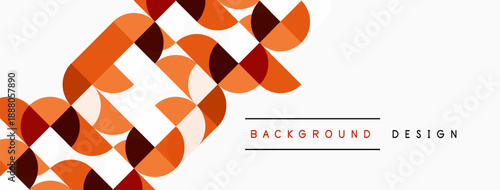 Abstract geometric pattern. Orange, brown squares overlap white space. Text reads background design. Minimalist aesthetic.