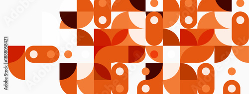 Abstract geometric pattern. Orange shapes overlap white background creating midcentury modern aesthetic. Simple forms, playful design.