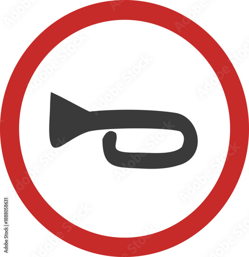 Clean traffic rule alarm, noise pollution sign vector icon design ideal for educational content, driver training resources, and city transport guides.