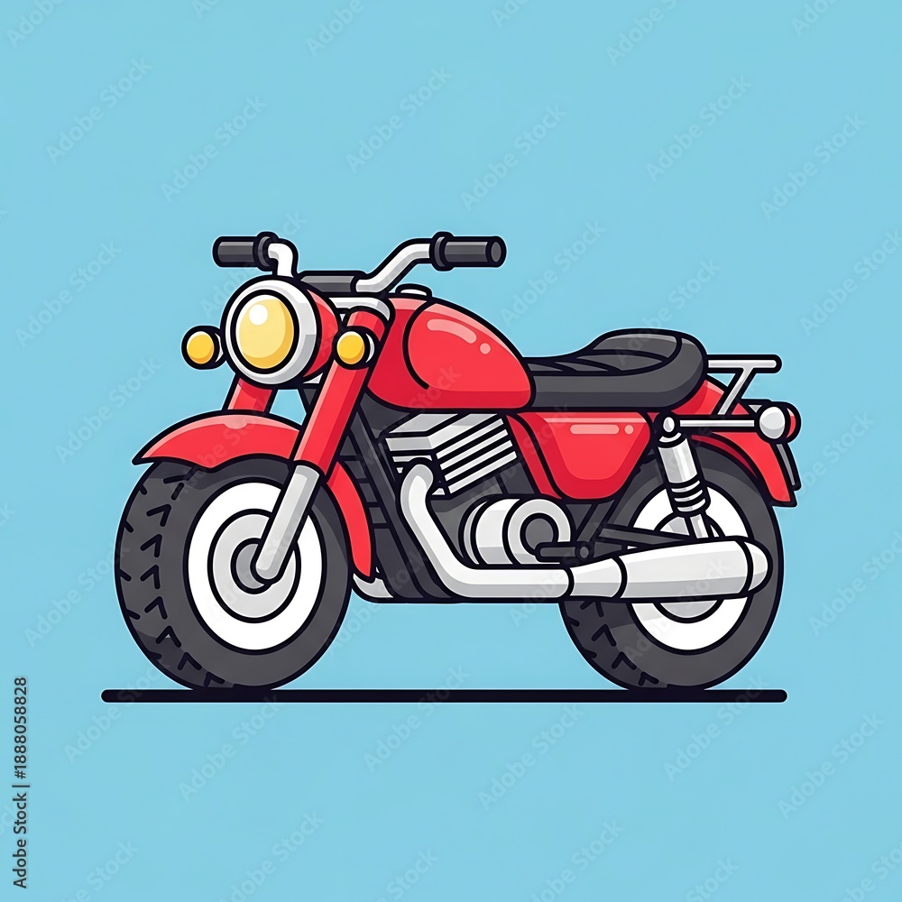 Obraz premium Red motorcycle on blue background side view.