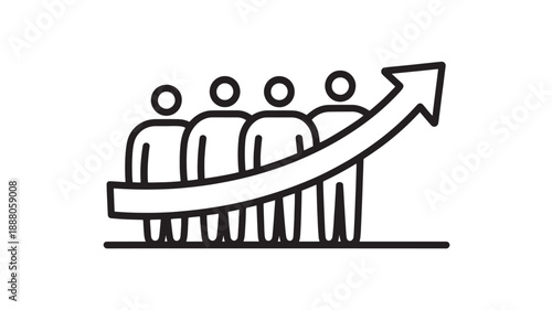 Team Success Growth Graph in Simple Line Art with White Background for Business Infographics