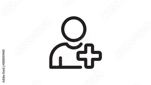 Simple User Icon with Plus Sign in Minimalist Design and Monochrome Color on White Background for Web UI