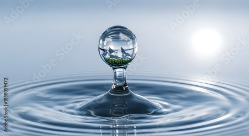 Wallpaper Mural A single water droplet holds a miniature landscape of rolling green hills and a bright sunlit sky reflecting nature's beauty Torontodigital.ca