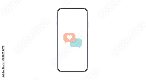 Minimalist Smartphone Illustration with Romantic Heart Chat Bubbles on Screen
