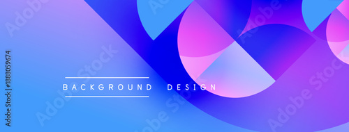 Abstract vibrant background. Overlapping shapes create dynamic visual effect. Blue, pink, purple hues dominate composition. Modern design element.