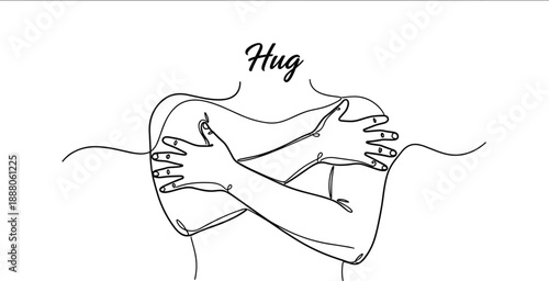 hug lineart minimal embrace hands arms love care comfort support affection illustration design