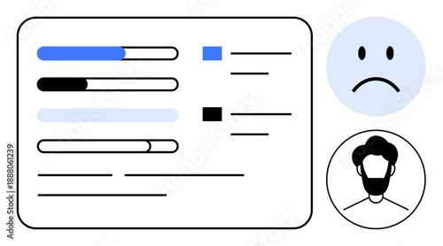 User interface concept visually engaging elements such as progress bars, user feedback, and profile icons. UI design for app interfaces, design studies, analytics dashboards, digital communication