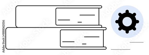 Knowledge concept. Knowledge by stacked books and a gear symbol. Knowledge drives education and innovation in technology. For learning, innovation, and technology integration